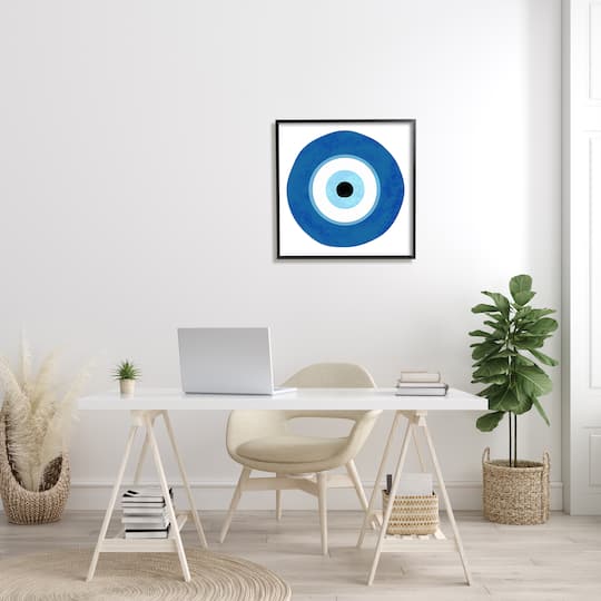 Stupell Industries Eye Centric Bold Blue Abstract Circular Dominant Shapes Framed Wall Art